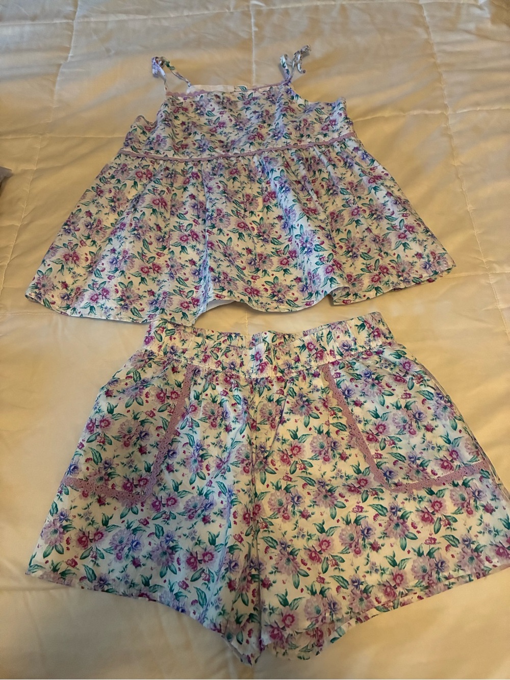 Janie and Jack Floral Two-Piece Short Set - White, Pink, Green